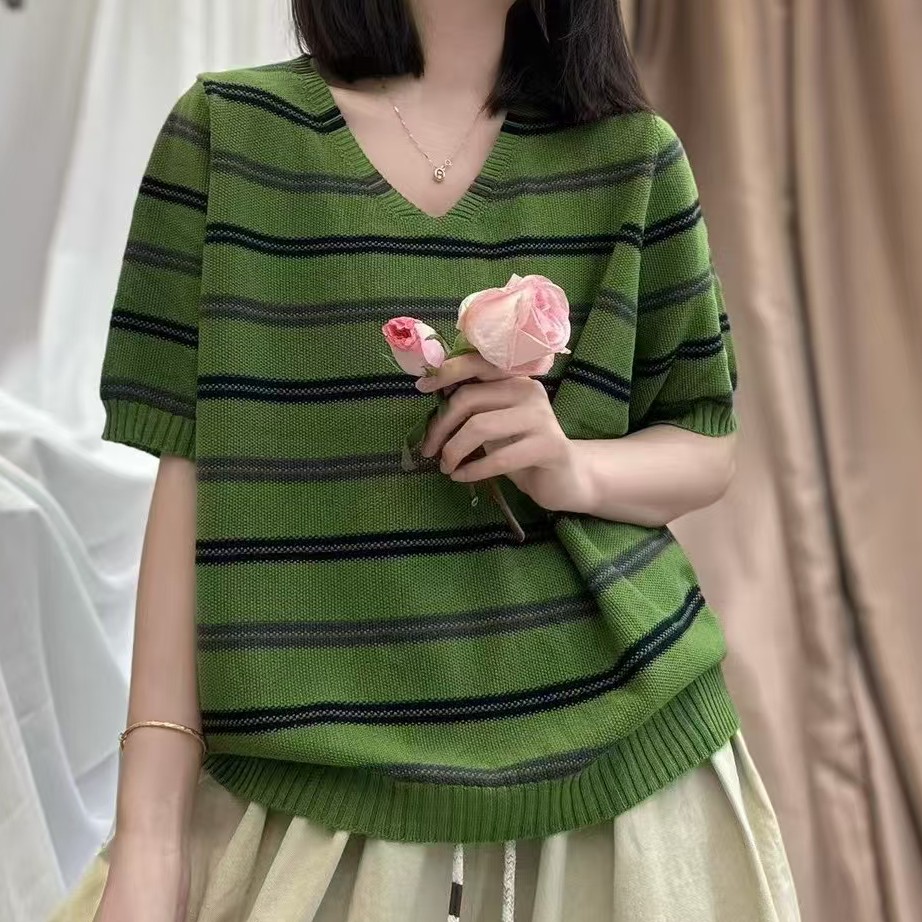 子锦生活馆复古百搭毛针织衫薄款休闲短袖