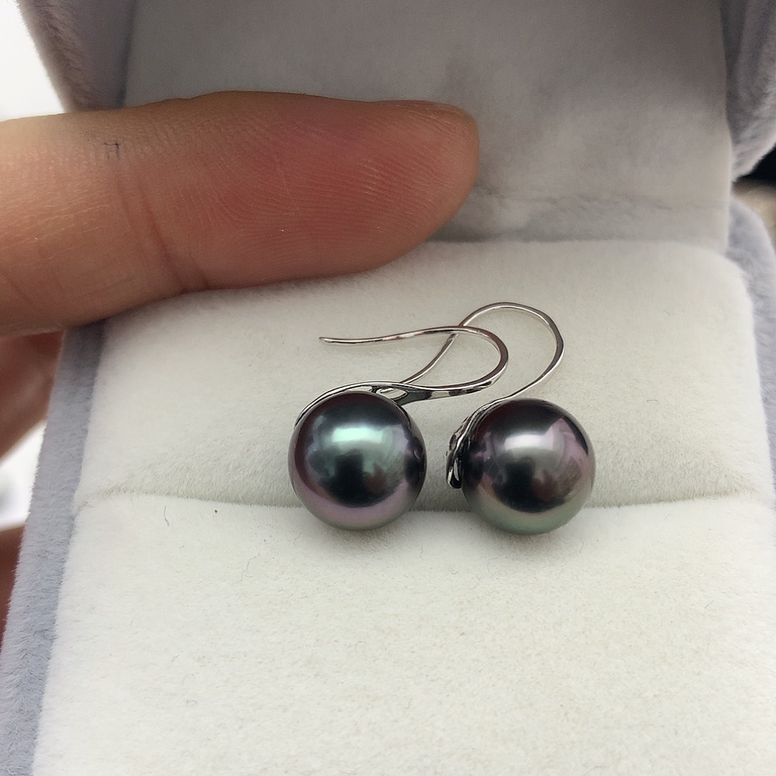 海水珍珠耳饰18K金镶嵌大溪地9-10