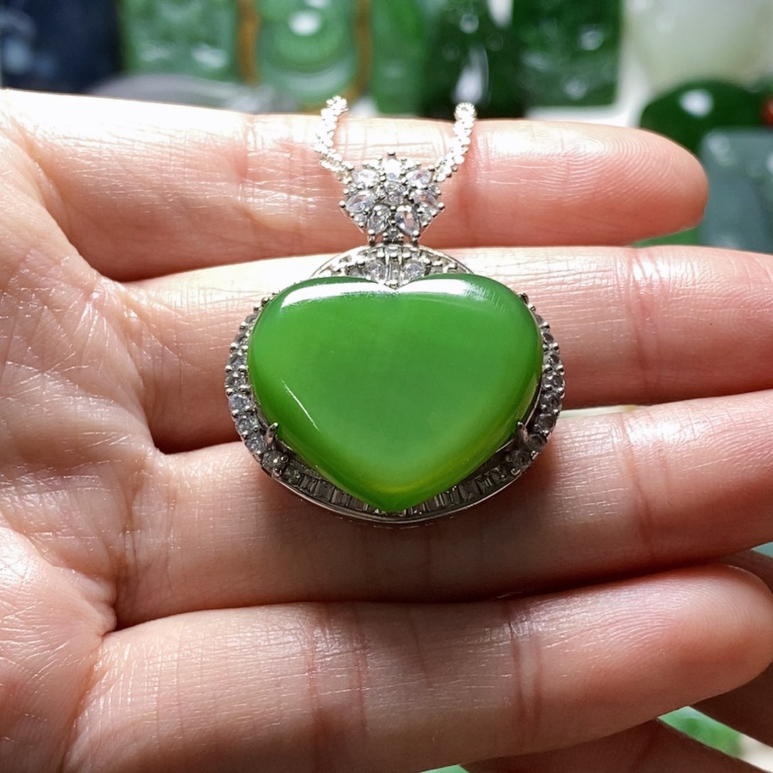 和田玉颈饰猫眼银S925镶嵌