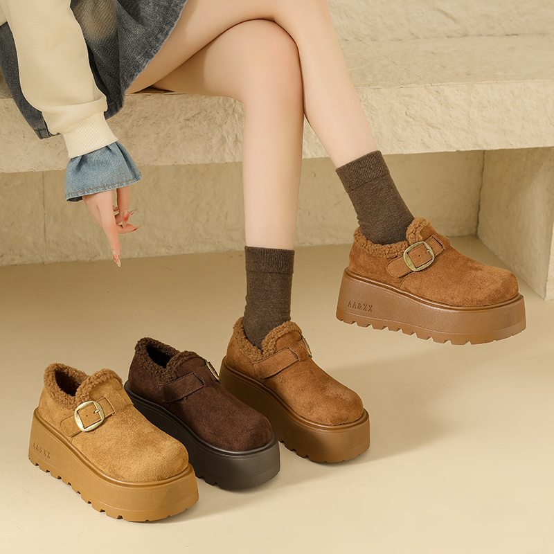 小个子厚底勃肯鞋2025冬季新款保暖厚底女鞋一脚蹬毛毛鞋增高棉鞋
