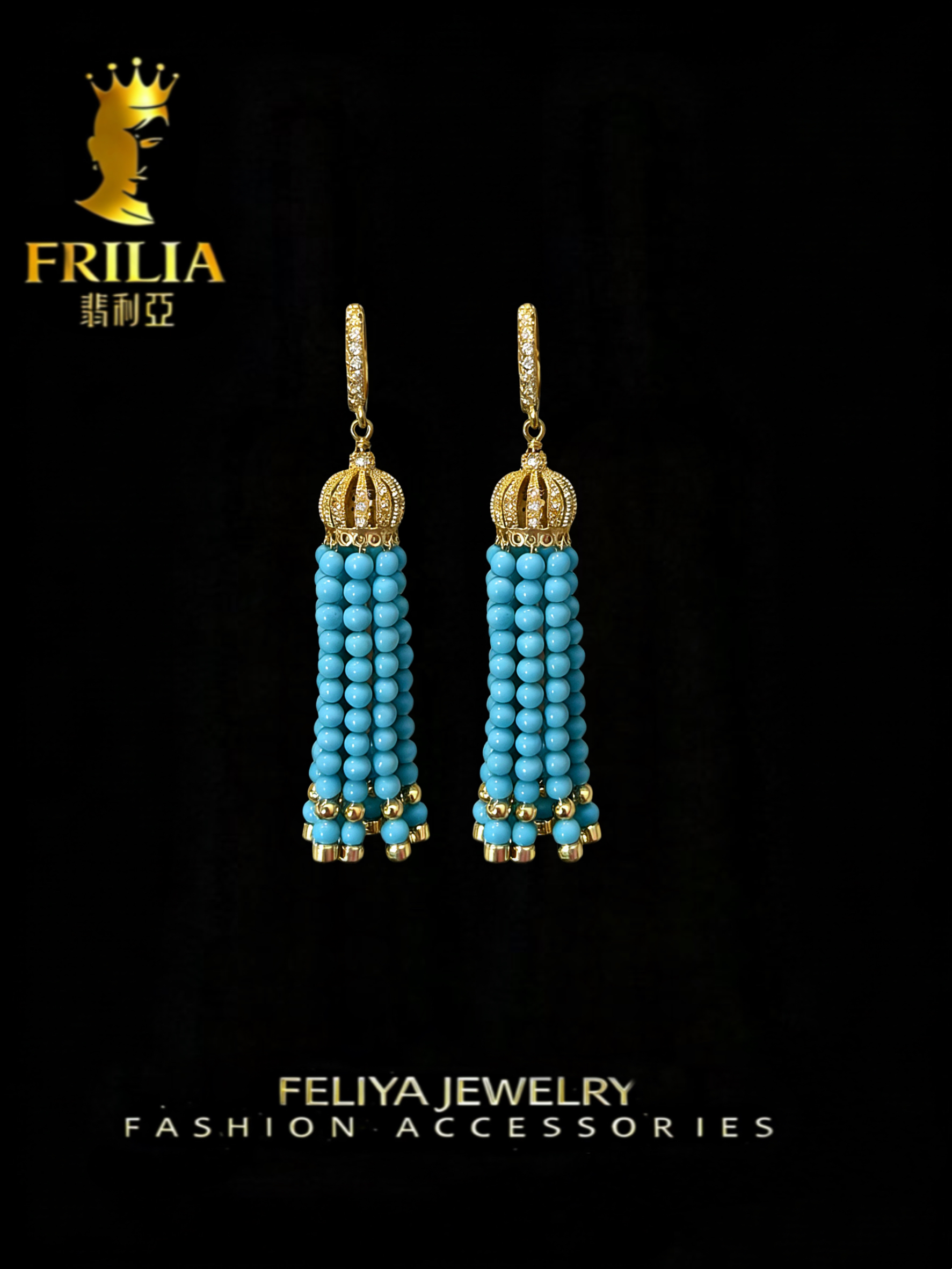 铜合金耳饰 耳环【翡利亚珠宝】USA手作暴力蓝新中式耳饰一-101082