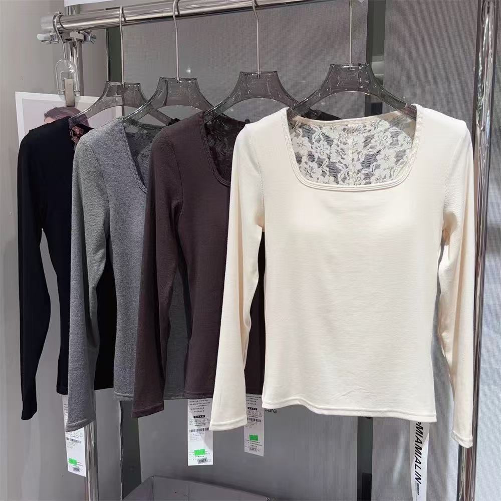 后背蕾丝一体杯长袖上衣8858