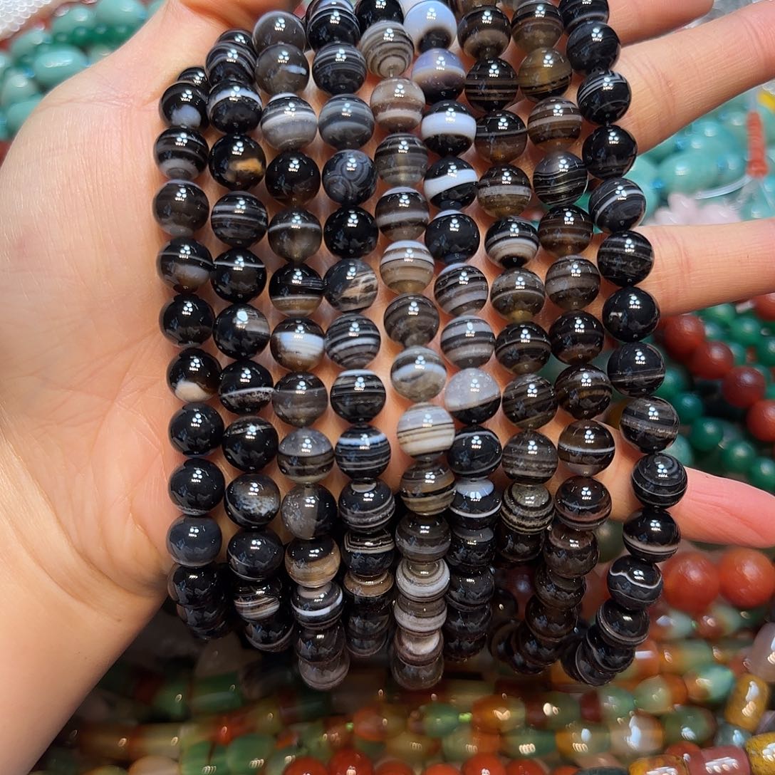 玛瑙/玉髓合金珠宝半成品10mm千层蚕丝玛瑙一条