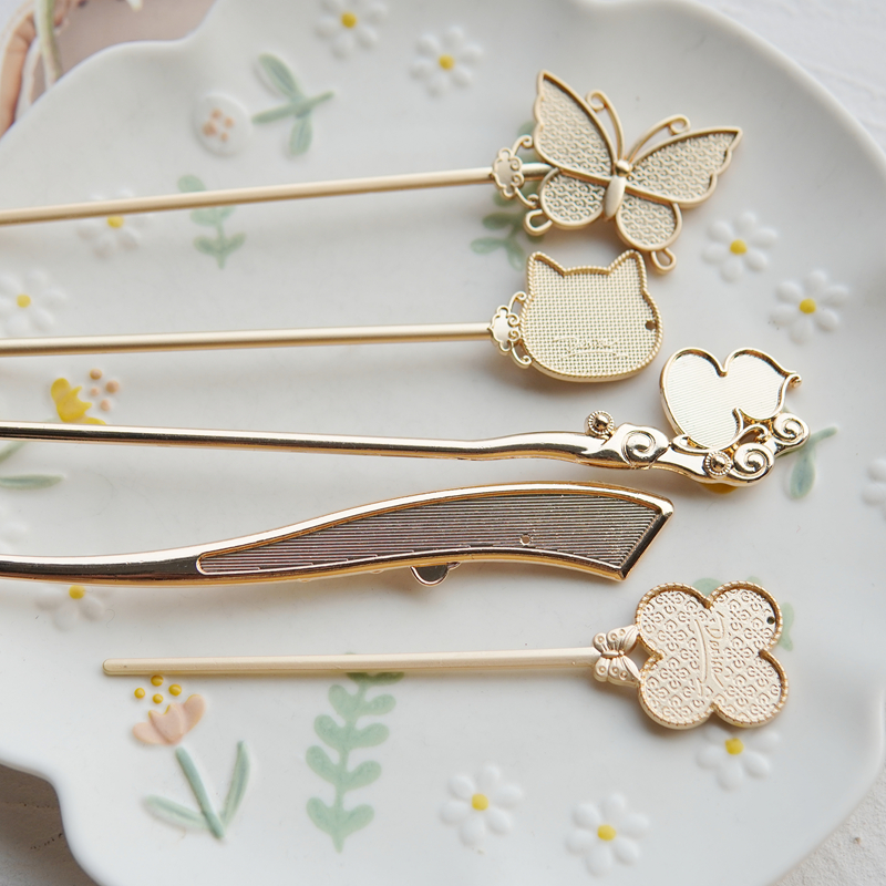 晗颖手工 玩偶模板晗颖手工宋锦蓝染刺绣螺钿点翠新中式底托发簪