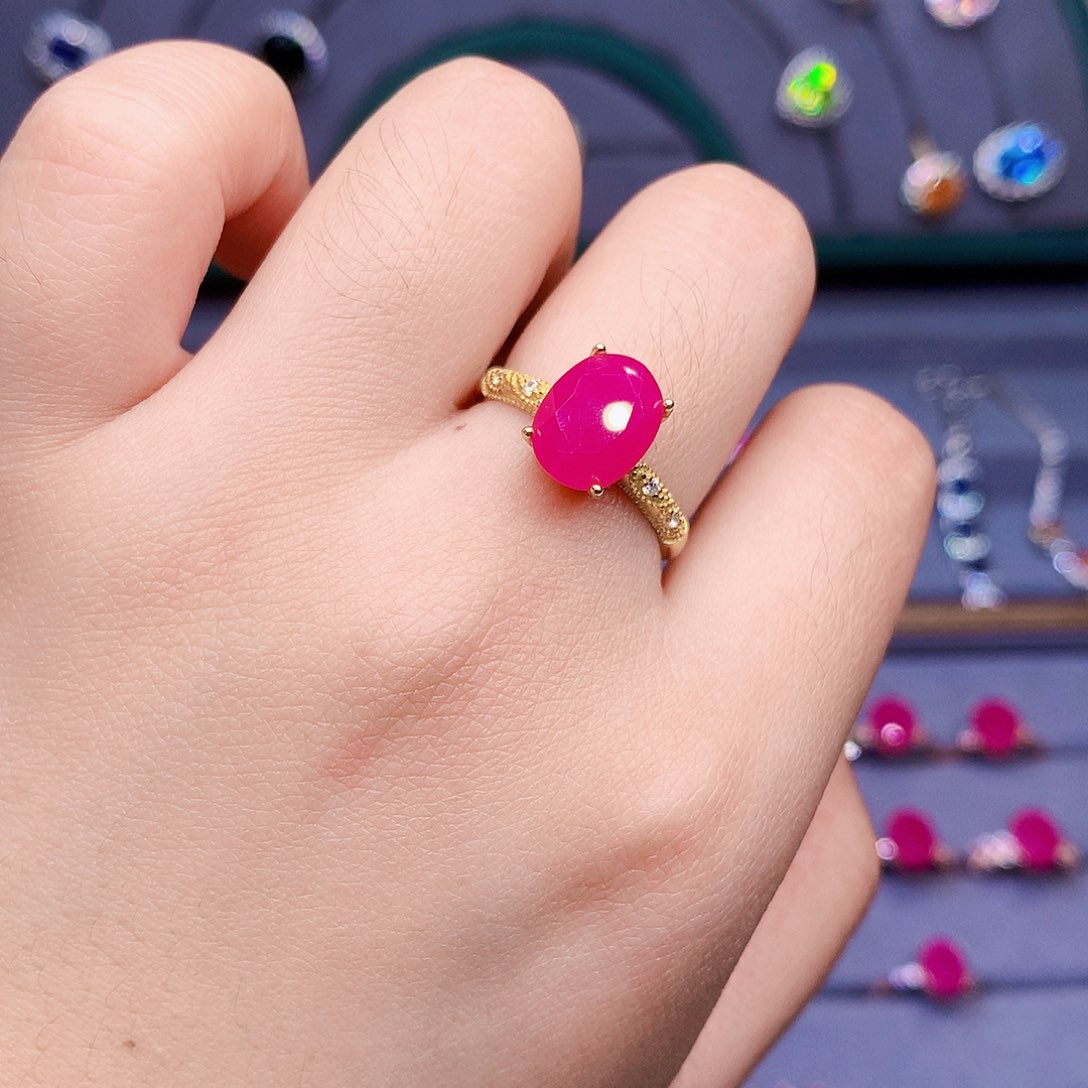 红宝石戒指银S925镶嵌