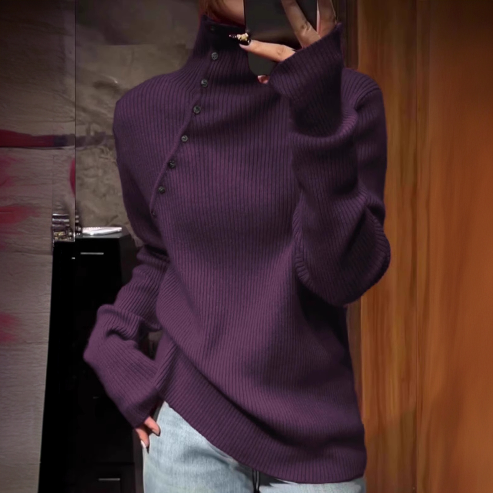 紫色高领毛衣女2025新款春季高级感超好看打底内搭独特漂亮针织衫