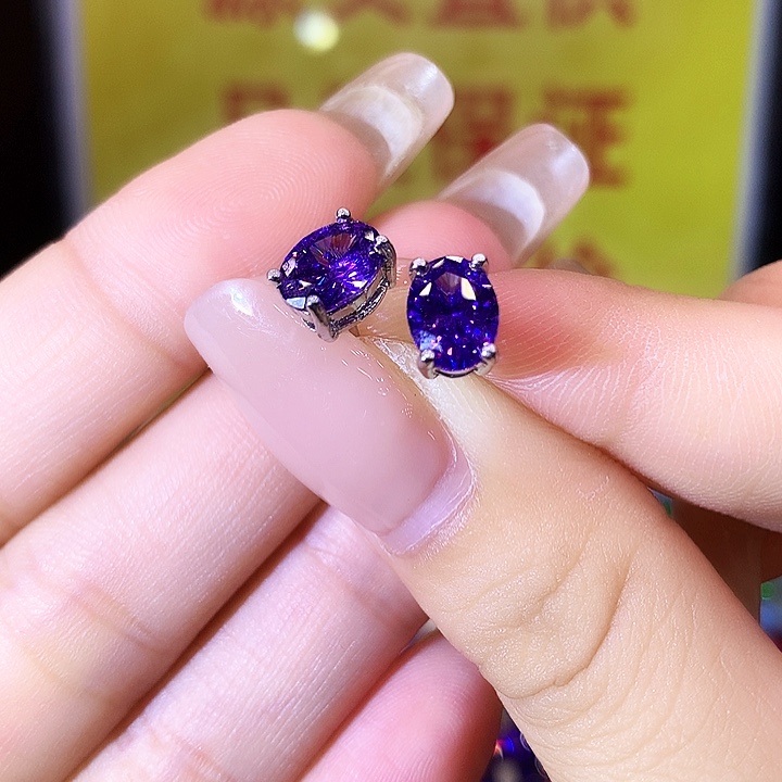 紫晶耳饰银S925镶嵌耳钉