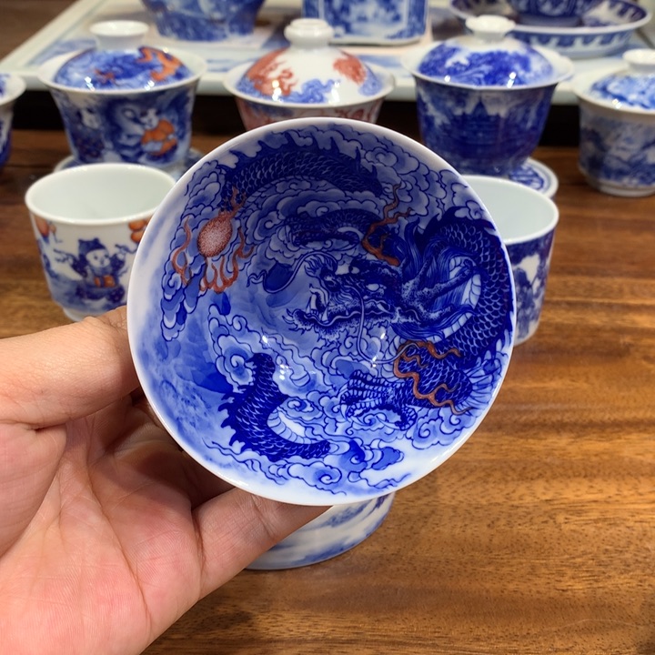 自成堂柴窑 龙纹斗笠杯