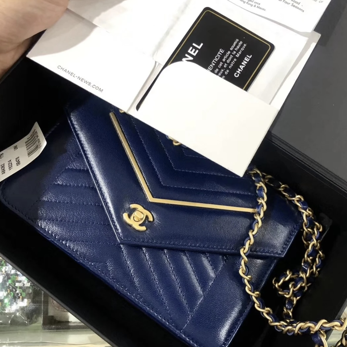 95新 Chanel/香奈儿 包展专属 香奈儿 蓝金V纹信封woc