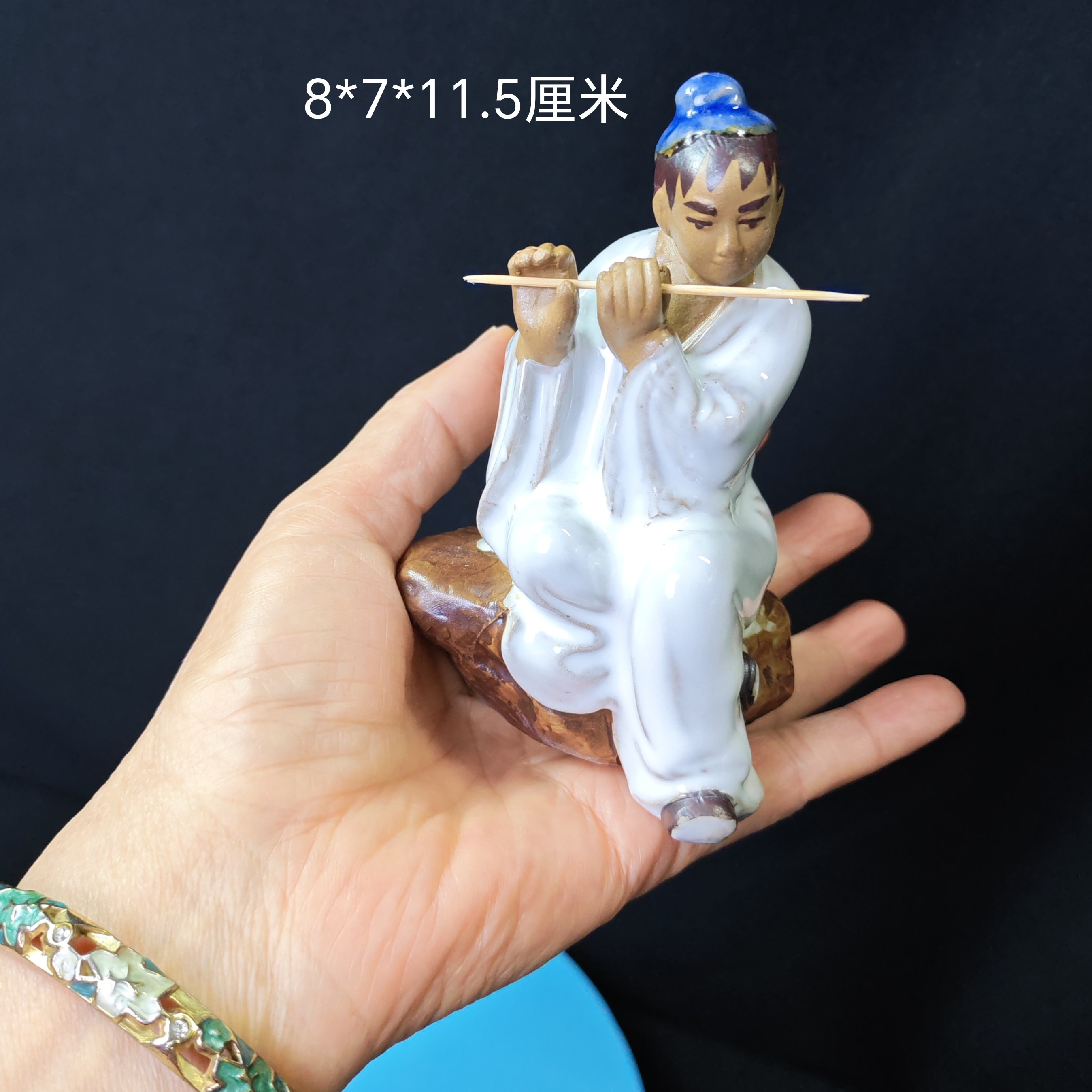 陶瓷创意摆设小八仙韩湘子吹箫白釉人物盆景假山鱼缸造景饰品特价