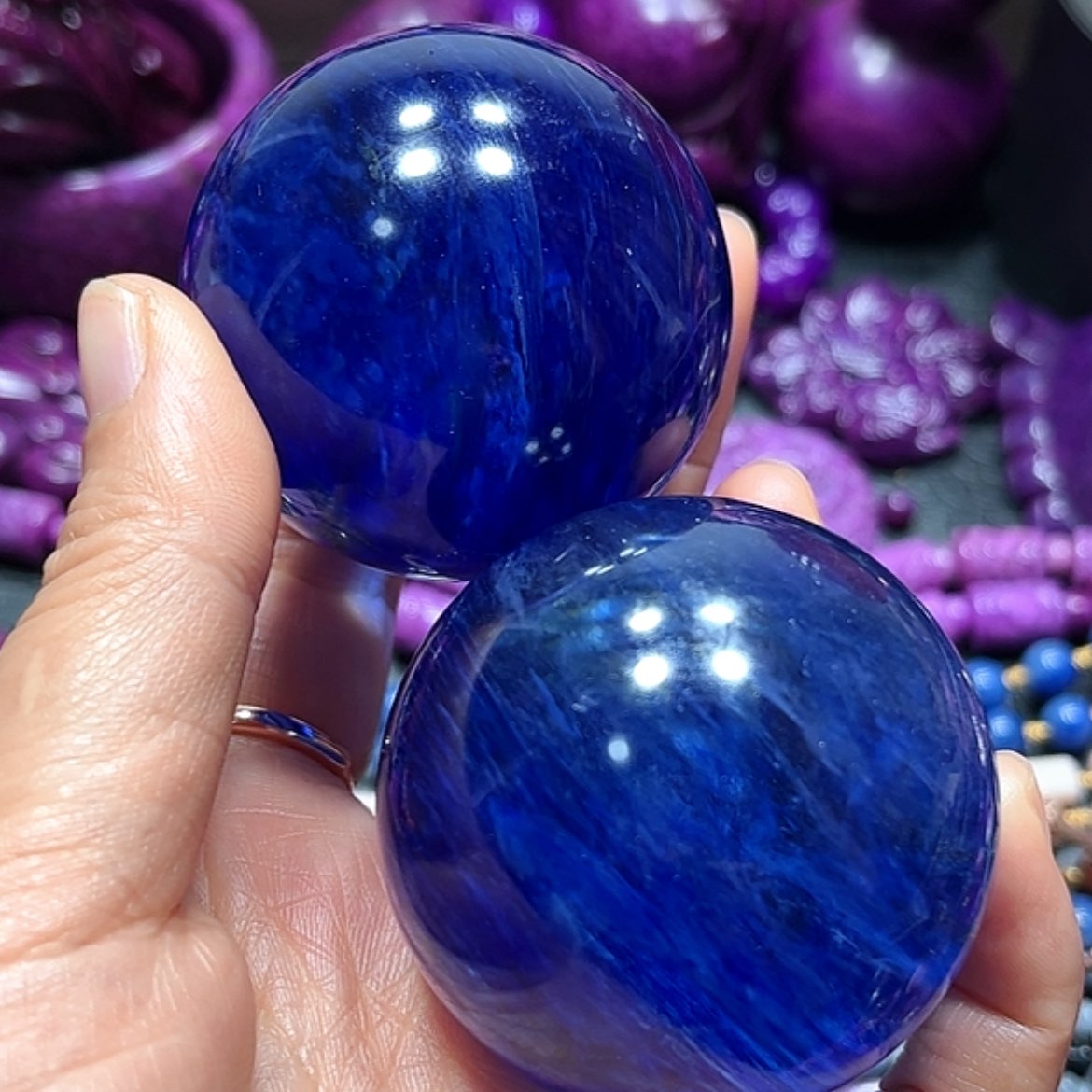 【闪购商品】琉璃配饰舒具石老油料奶昔玉华冰蓝帝王蓝一对卡50