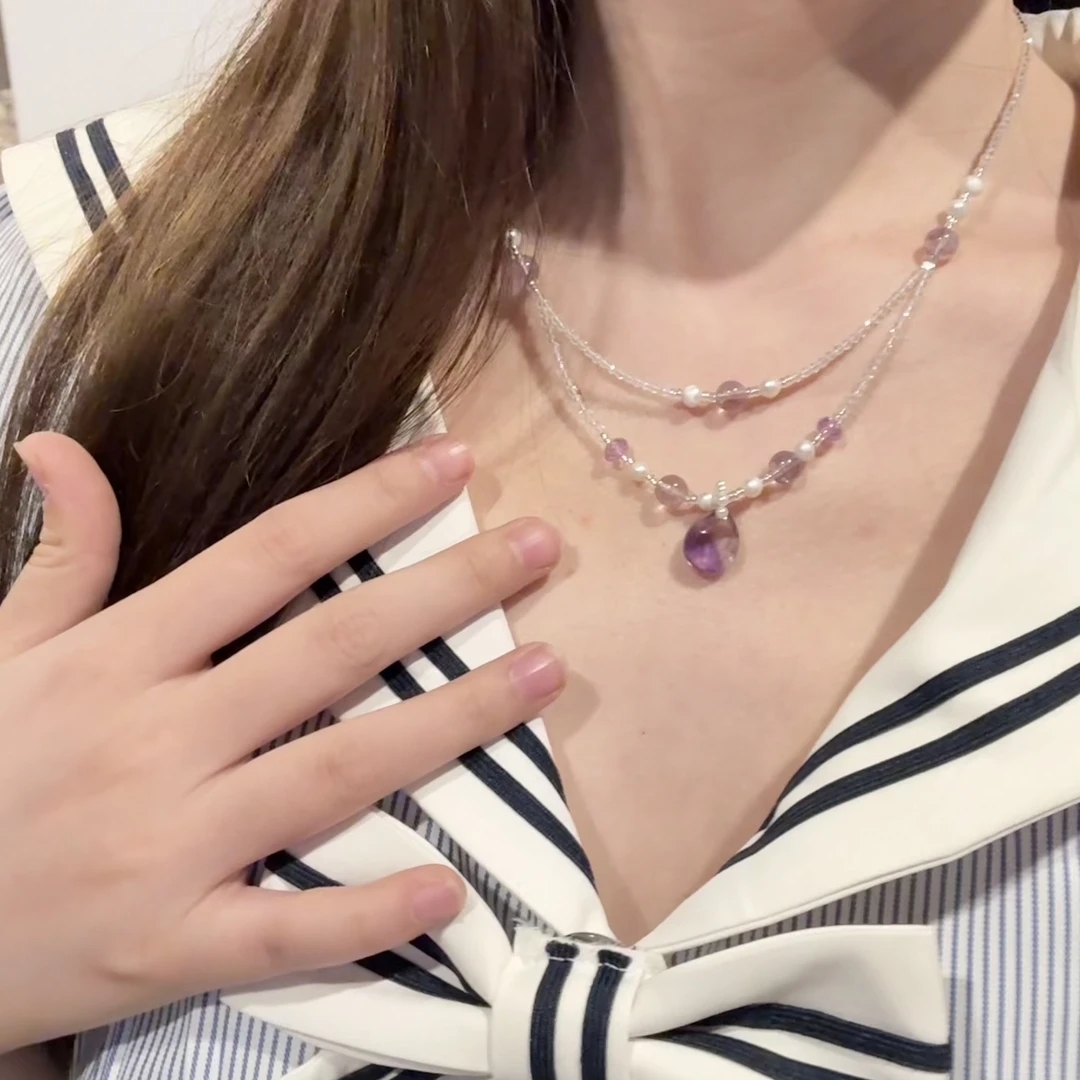 D177 紫水水滴吊坠设计款项链 多样性发一