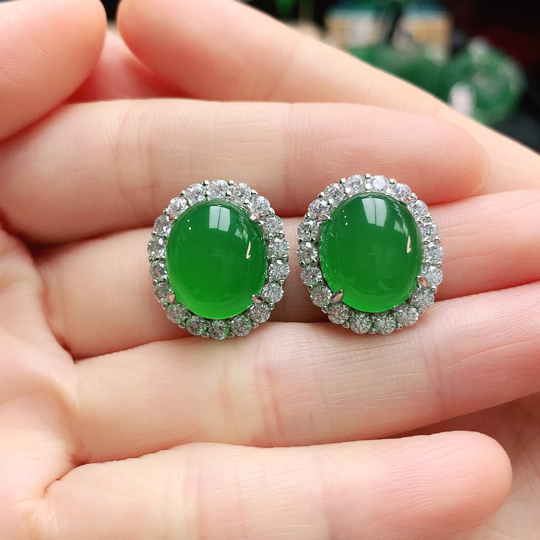 玛瑙/玉髓耳钉银S925镶嵌