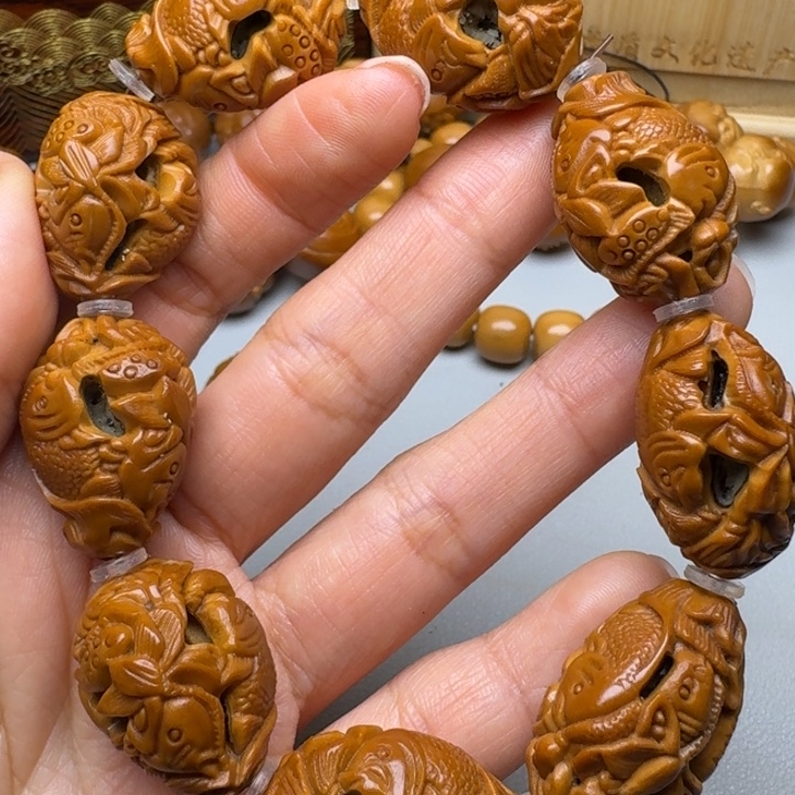 橄榄核手串/手链鱼戏莲花