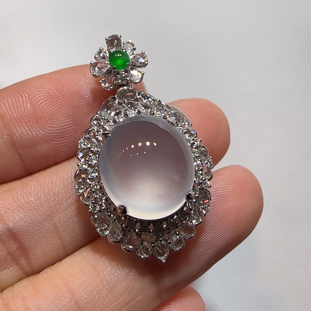 翡翠18K金镶嵌吊坠(不含链)蛋面