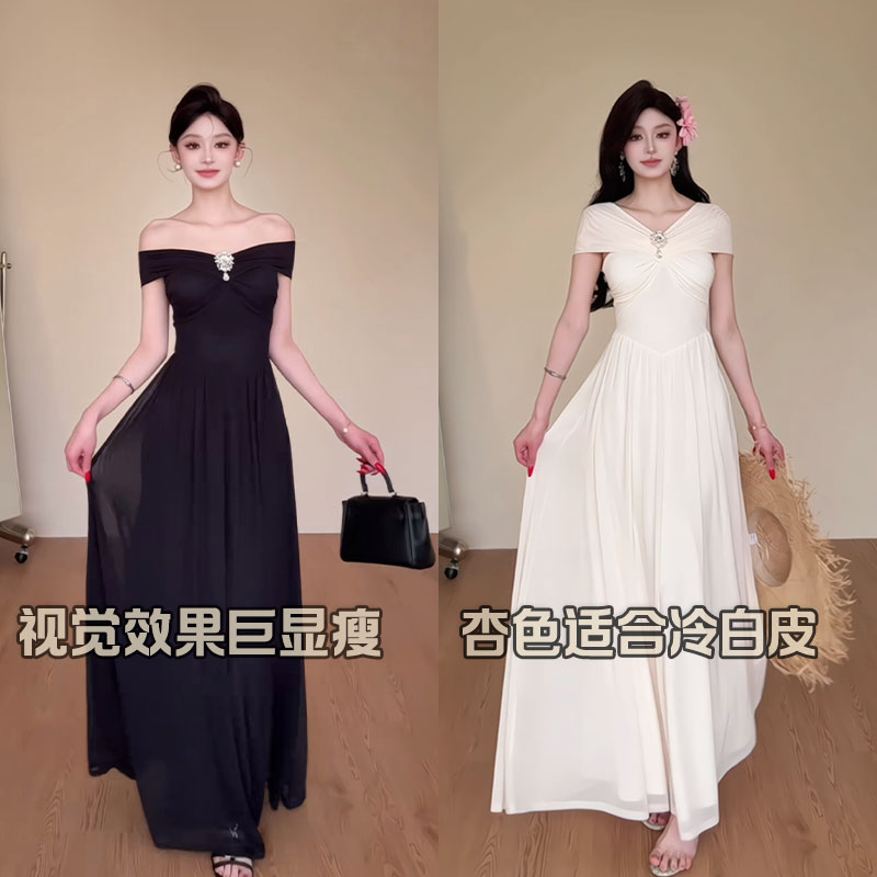 L002/0602【元元】【冷艳茉莉】多种穿法高级感显瘦收腰大摆裙连衣裙