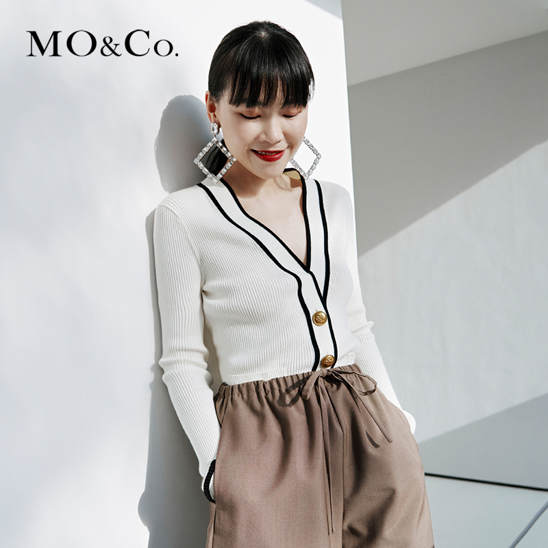 【赵老板专属】MOCOV领雕金纽扣撞色时尚修身小香风开衫MBA3CART19