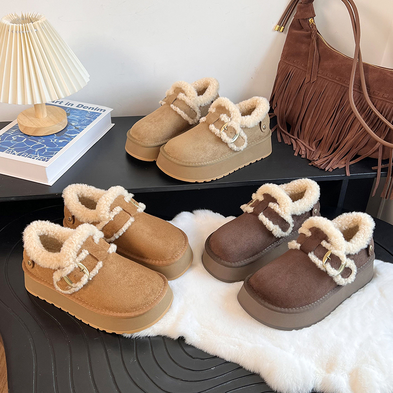 牛皮加绒勃肯鞋女2025新款冬季全包外穿毛毛鞋休闲厚底雪地靴棉鞋