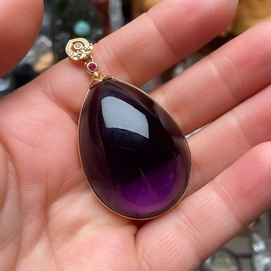 天然水晶吊坠18K金镶嵌水晶