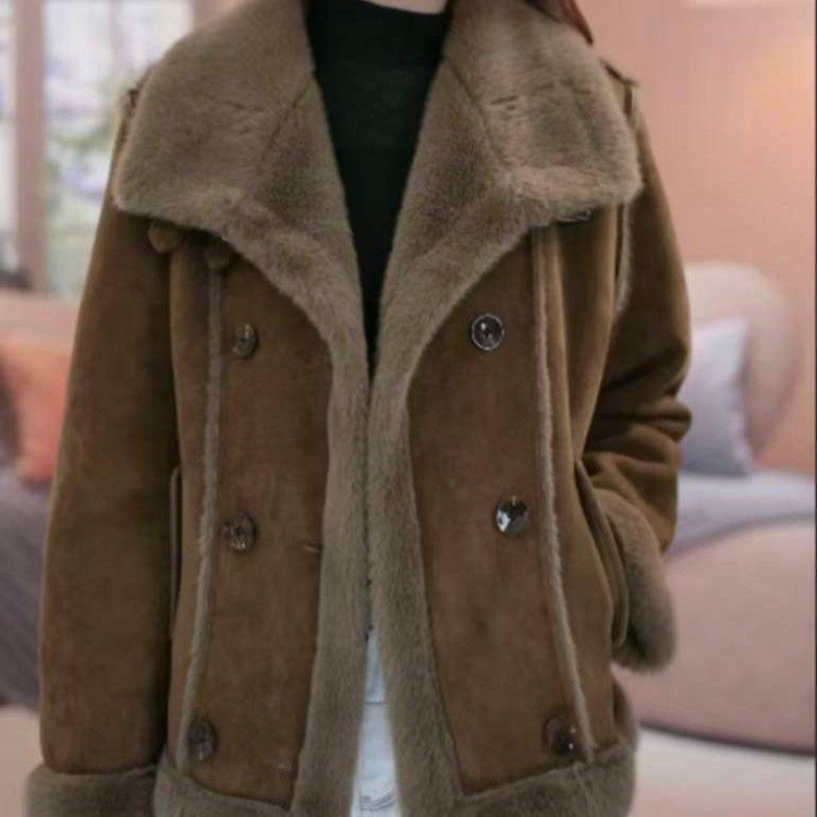 水貂毛外套女2025新款加厚I洋气保暖上衣冬装女立领短款大衣