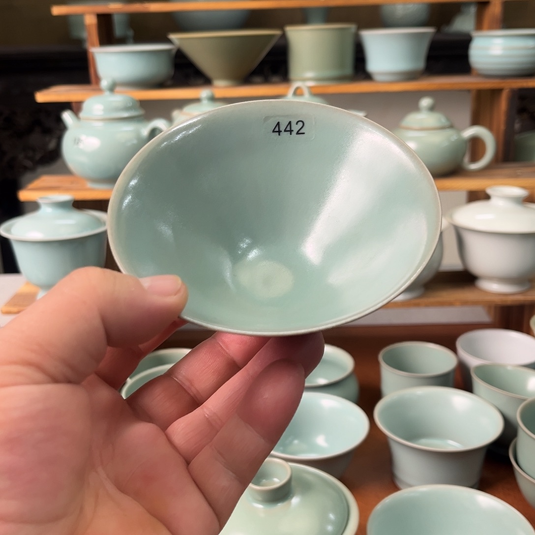 小***鱼瓷杯子442号仿古釉斗笠杯