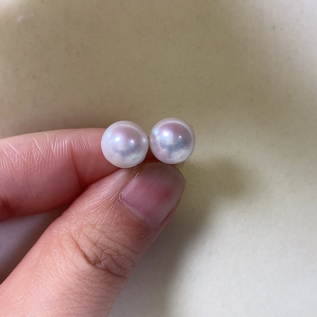 淡水珍珠耳饰银S925镶嵌9.3mm极光