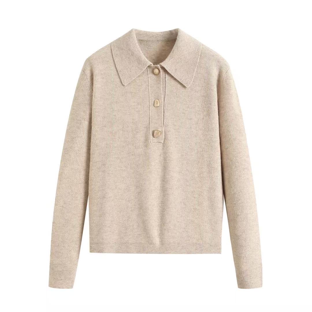 商场同款2025冬季新款新款时尚通勤百搭polo领长袖针织衫女111G