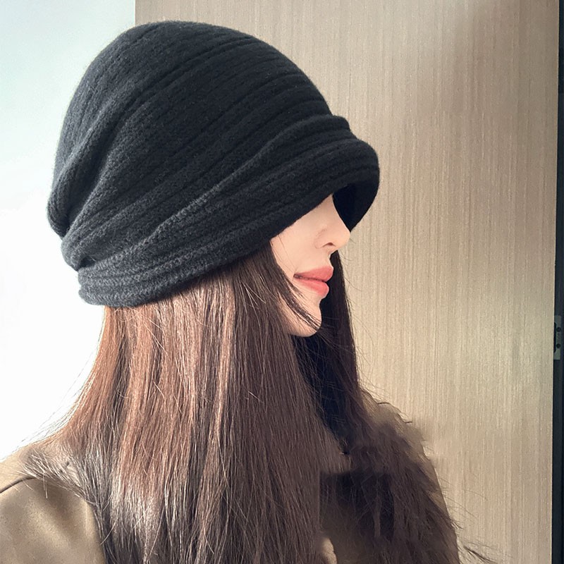 新款百搭卷檐包头冷帽时尚帽子两种戴法针织帽秋冬保暖毛线帽百搭