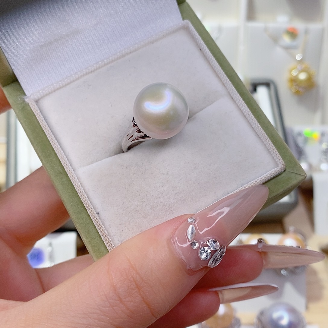 百***爱戒指银S925镶嵌淡水珍珠13➕