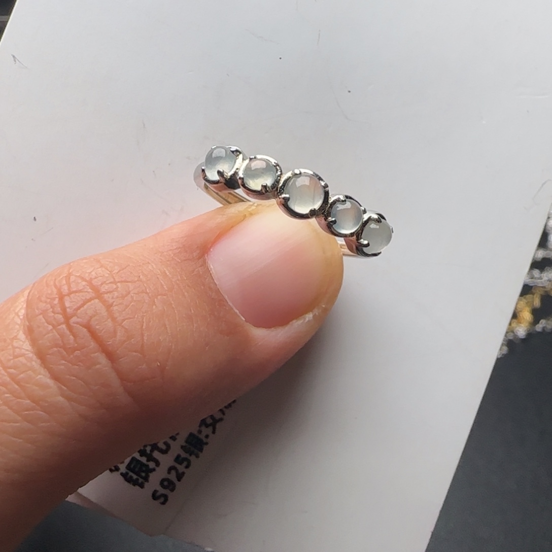 翡翠戒指银S925镶嵌天然缅甸A货翡翠