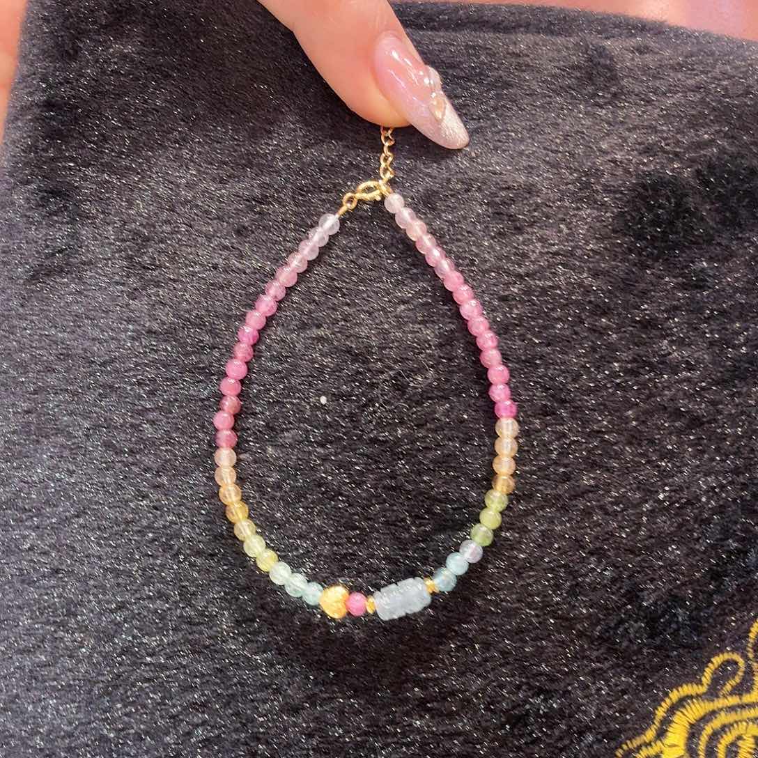 碧玺手链银S925镶嵌碧玺手链糖果色