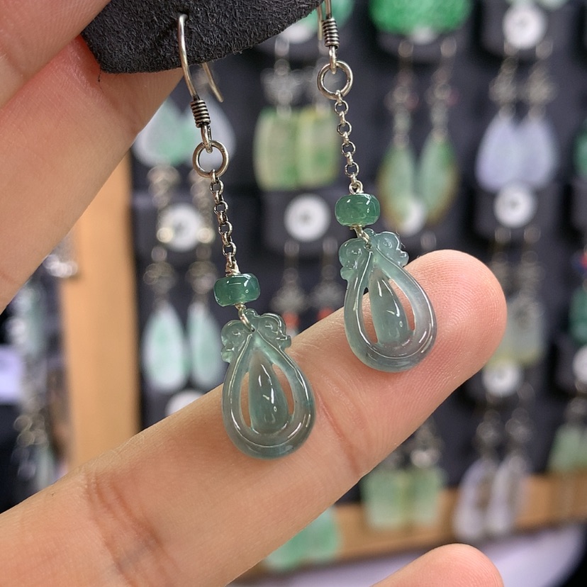 【闪购商品】翡翠耳饰银S925镶嵌满意