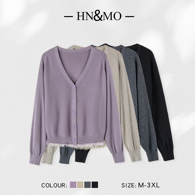 韩穆DA32210秋款拼接流苏短款开衫外搭秋季女士通勤休闲百搭外套