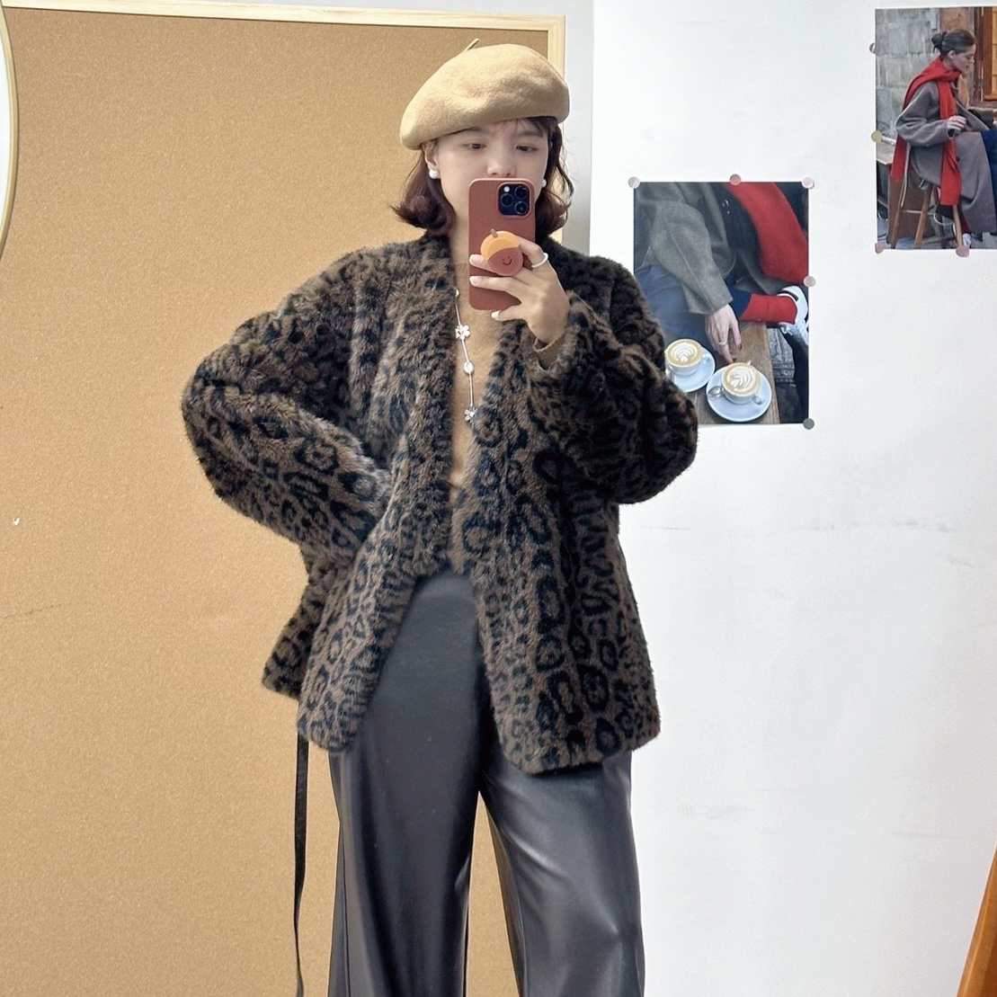 人造皮草 时尚保暖豹纹外套