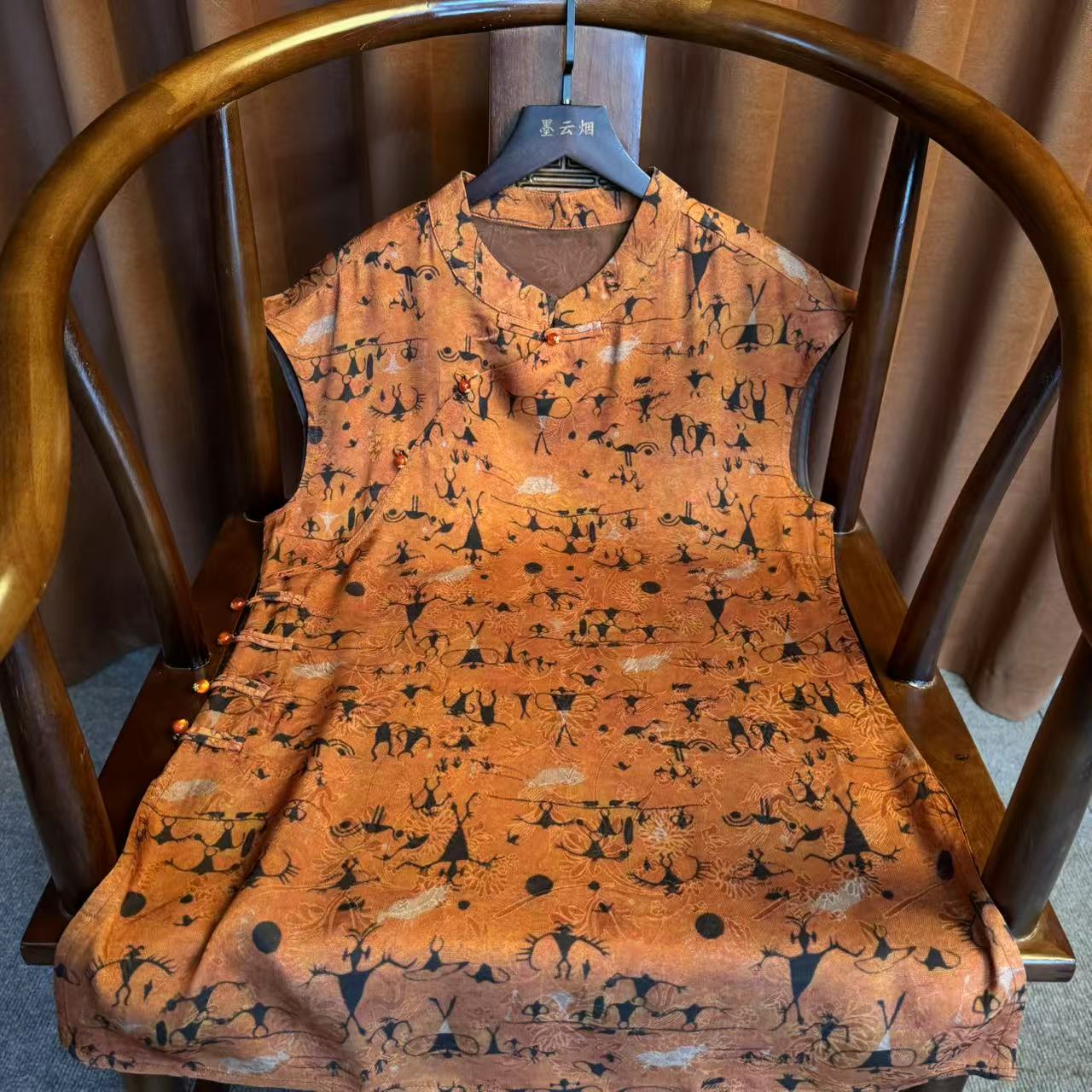 【曲沐】2025夏季新款衬衫女士时尚女装新中式小飞袖复古上衣奥黛款