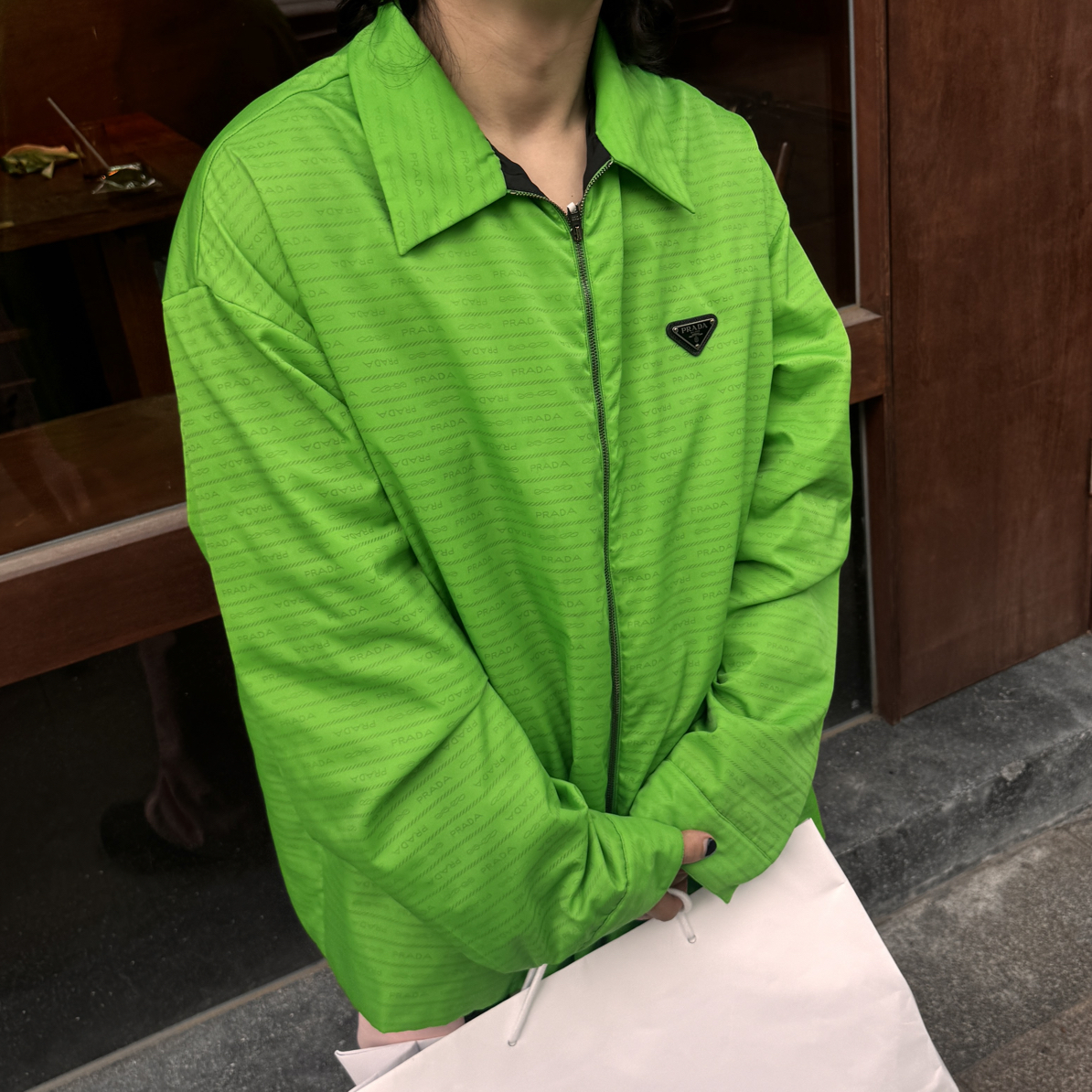 99新 Prada/普拉达 绿色秀款三角标满印长袖外套/XL/14800