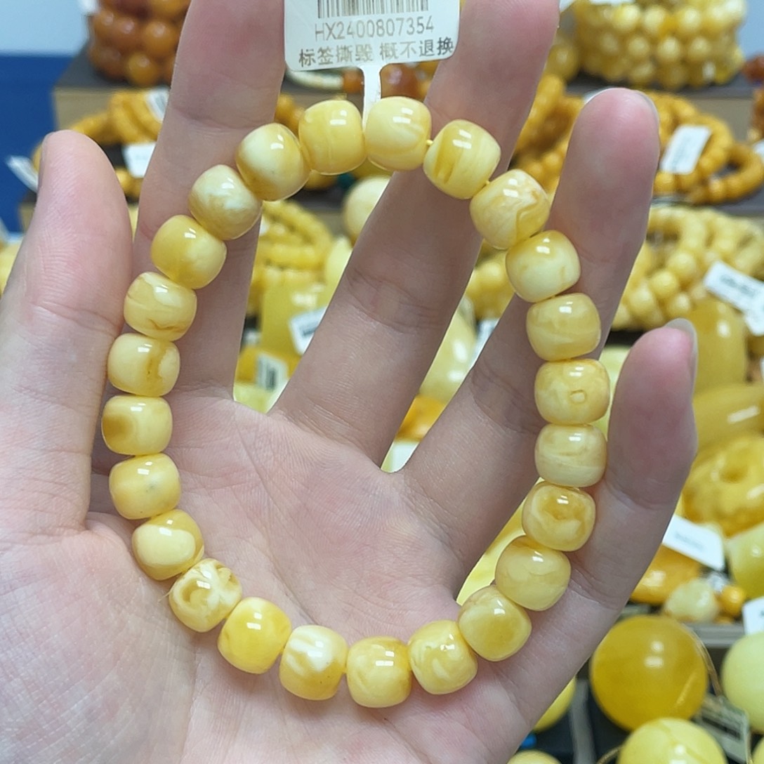蜜蜡未镶嵌珠宝奇石老型珠手串浓蜡浓蜜虎皮妖花10mm瑕