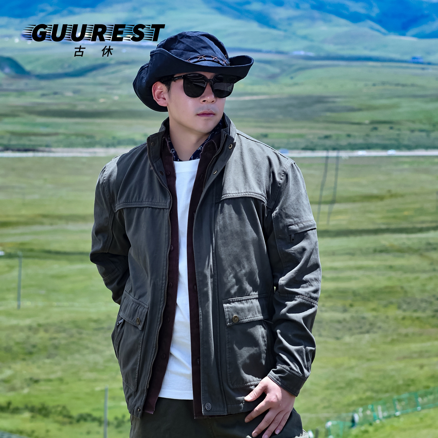 古休2025新款纯棉复古夹克中长款休闲百搭经典纯色舒适透气Z