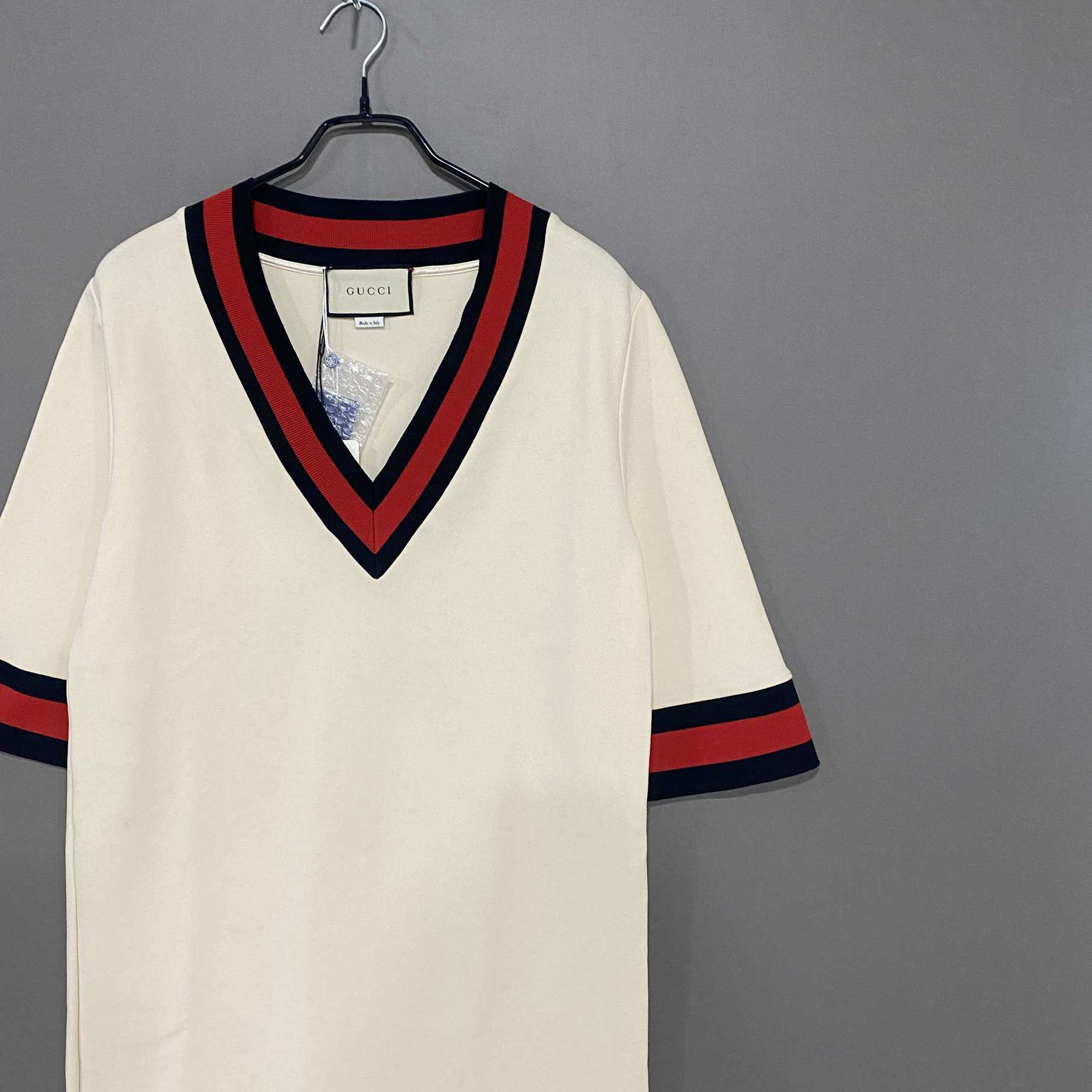 99新 GUCCI/古驰 经典款织带V领连衣裙/L码/54634