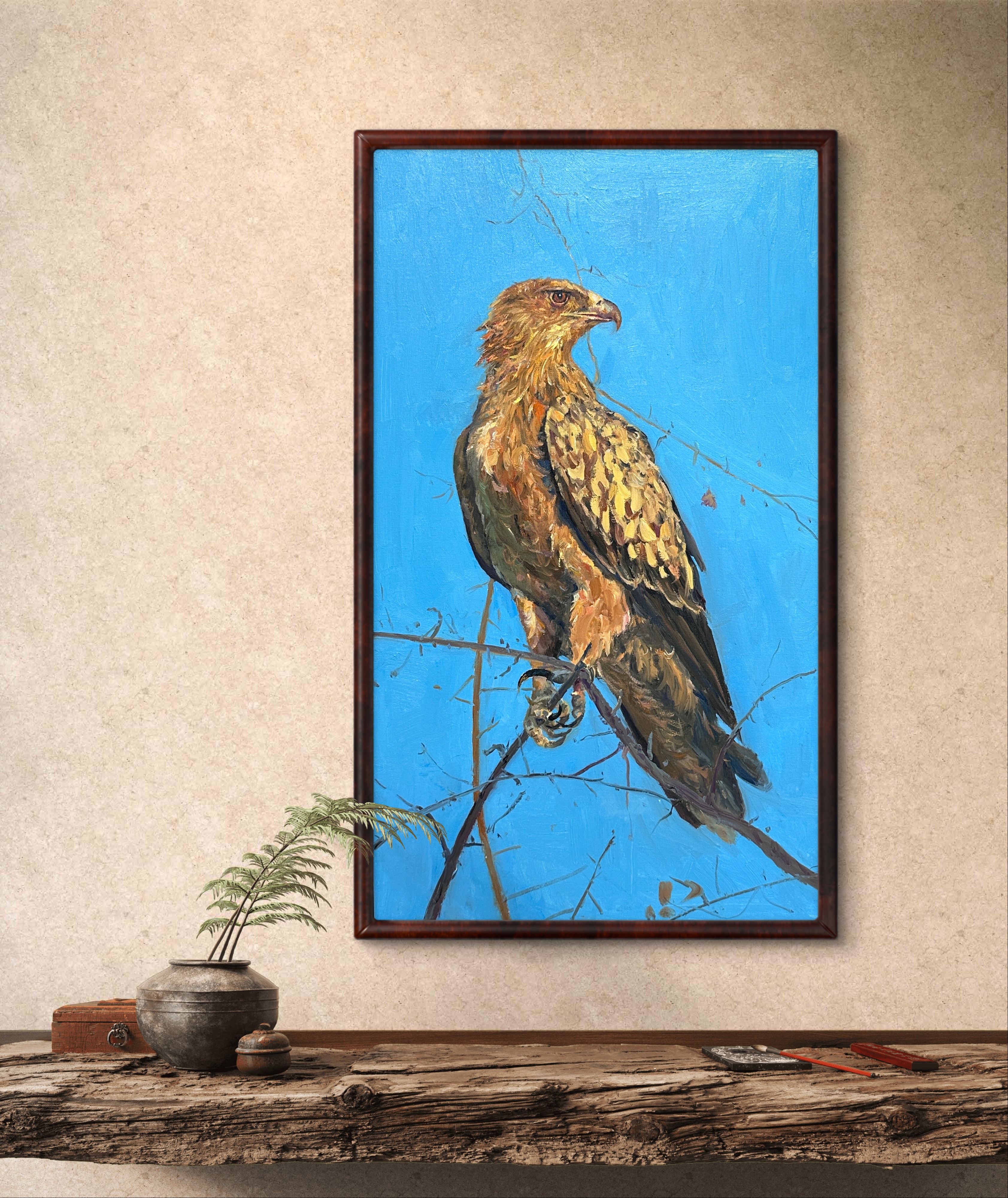 纯手绘油画【蓝天与鹰】现代简约风厅沙发背景墙装饰画玄关挂画