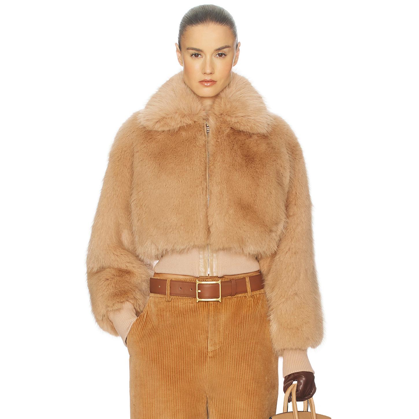 HELSA FAUX FOX BOMBER JACKET 夹克 棕黄色 短外套