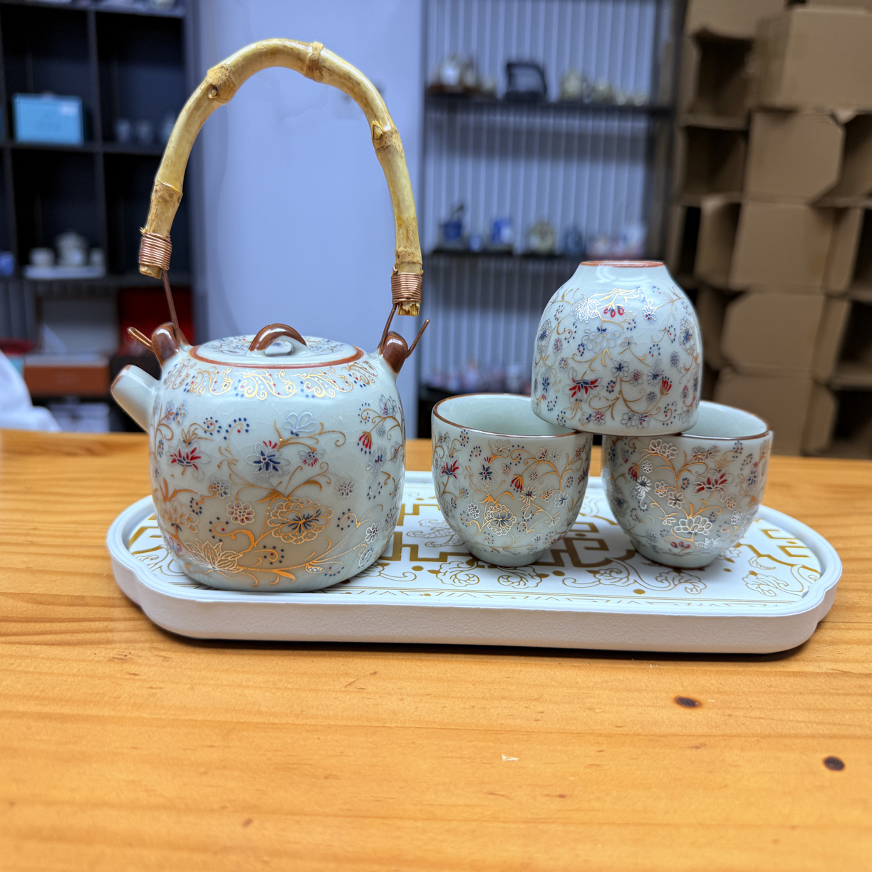 繁花似锦提梁一壶三杯+宝相干泡盘DF3721