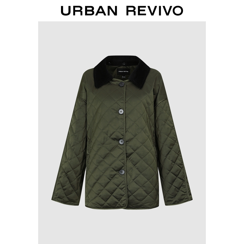 【秀场同款】UR2025冬季新款女装拼接菱格绗缝棉服UWG150094