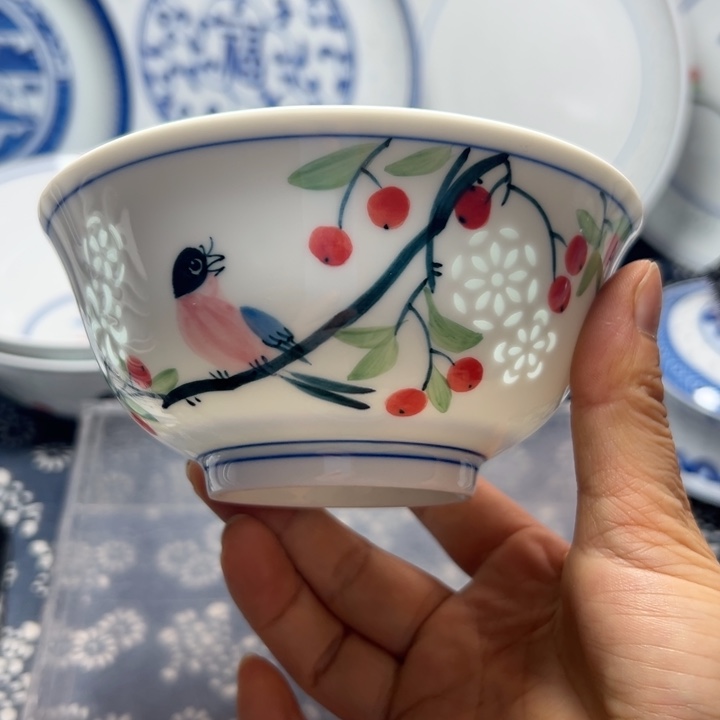 手绘5寸花鸟小饭碗