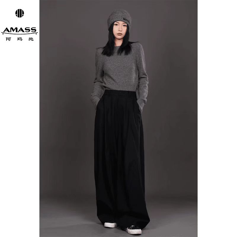 AMASS/阿玛施高腰慵懒风直筒裤女装秋季纯色显瘦休闲裤510025