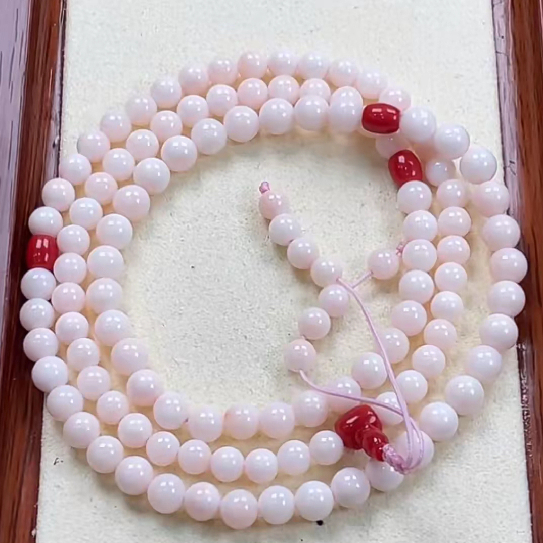 天然红珊瑚108颗圆珠多圈手串