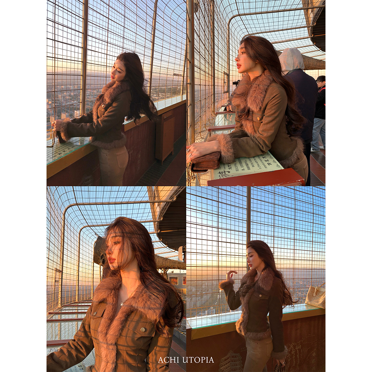 人造皮草 ACHI大也池◆弥山~复古pu皮翻领毛毛皮草外套