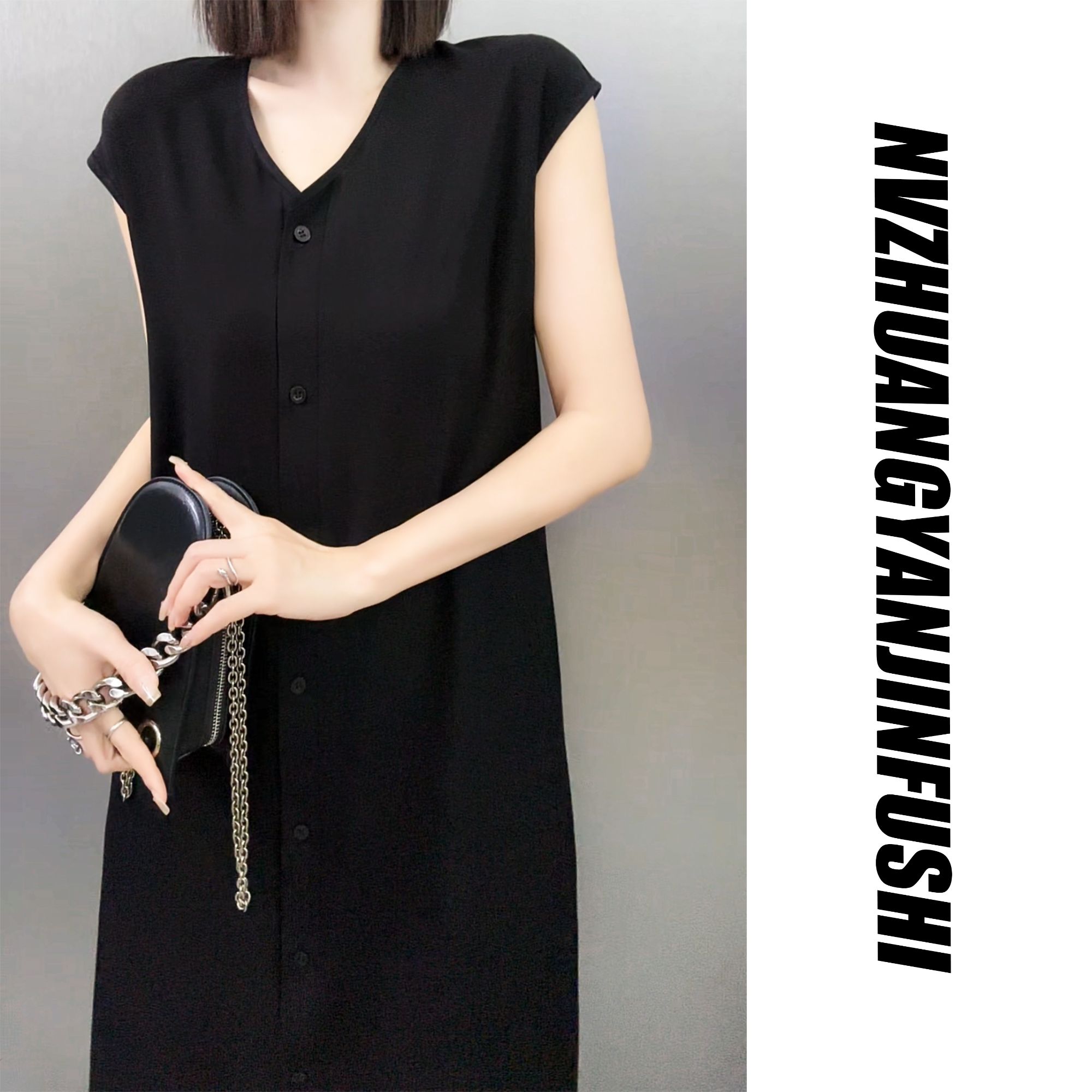 【绵绸落肩连衣裙】-（80-180斤）时尚 大码遮肉显瘦A版气质长款