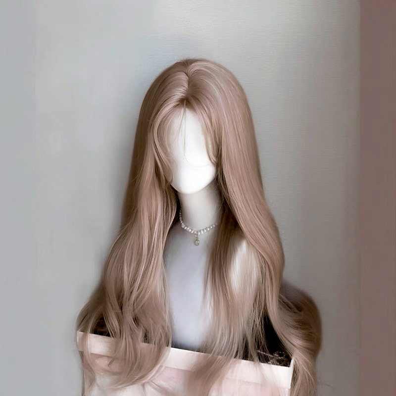 【豆沙粉】甜美韩系气质豆沙粉色大波浪中分长卷发头套假发套