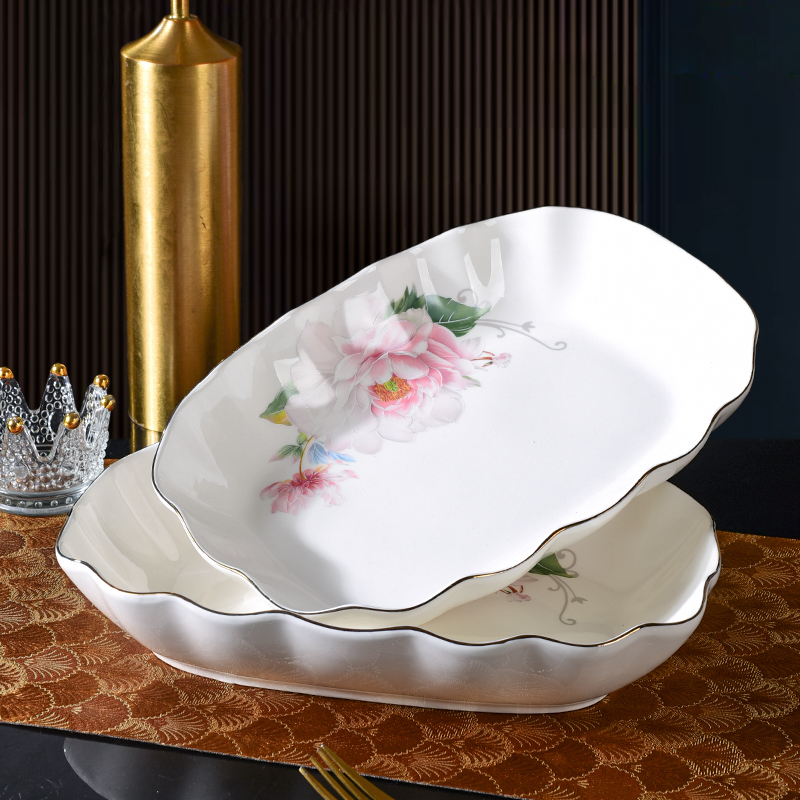 【电光金金陵牡丹】30沙拉花边鱼盘两只装